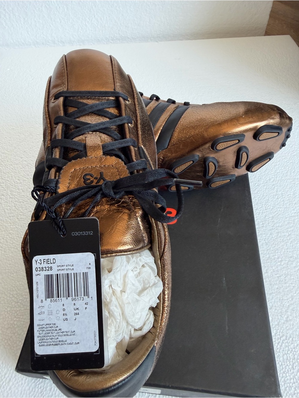Unworn Y-3 Metallic Bronze Low-Top Sneaker with Black Accents